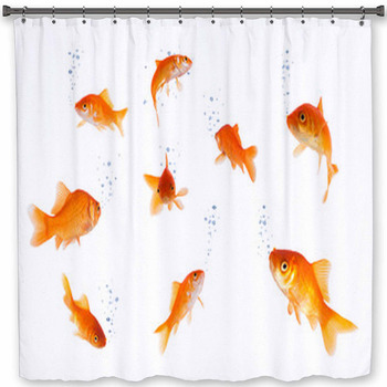 Goldfishes Isolated With Bubbles Shower Curtain