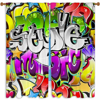 Graffiti Drapes Window Treatments Black Out Custom Sizes