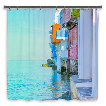 Greece, Closeup On Little Venice Mykonos Shower Curtain