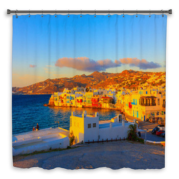 Greece Mykonos, Sunset On Little Venice Shower Curtain