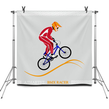 Greek Art Stylized BMX Racer Jumping On  Fleece Backdrop