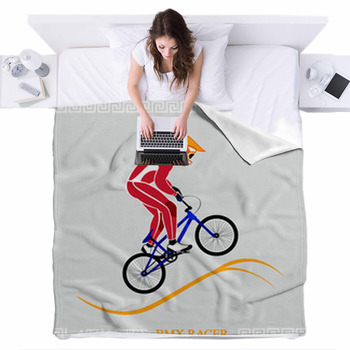 Greek Art Stylized BMX Racer Jumping  Fleece Bed Blanket