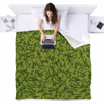 Green Camouflage With Spots Fleece Bed Blanket