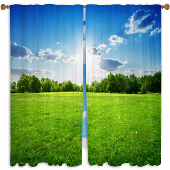Green Grass And Trees Custom Size Window Curtain