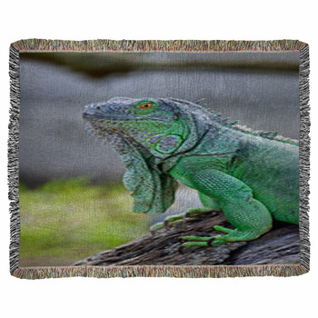 Green Iguana Woven Throw Blanket