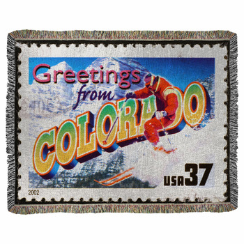 Greetings From Colorado Postcard On Woven Throw Blanket