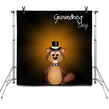 Groundhog Day Cute Ground Hog Cartoon Fleece Backdrop