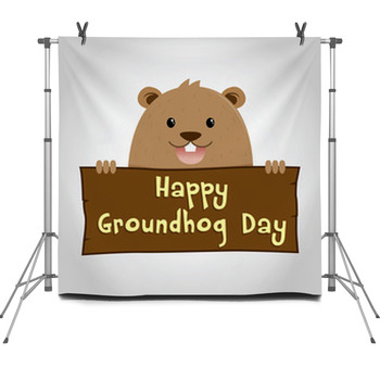 Groundhog Holding A Wooden Sign Fleece Backdrop