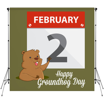 Groundhog Waving Infront Of A Calendar Fleece Backdrop