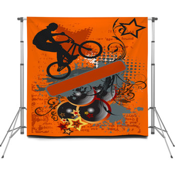 Grunge Bike Jump And Music - Custom Size Backdrop