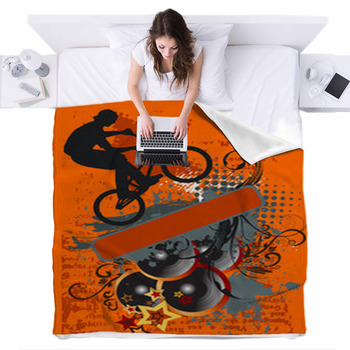 Grunge Bike Jump And Music - Grunge Fleece Bed Blanket