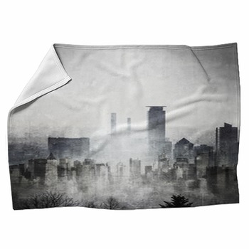 Grunge Black And White City Skyline With Fleece Blanket