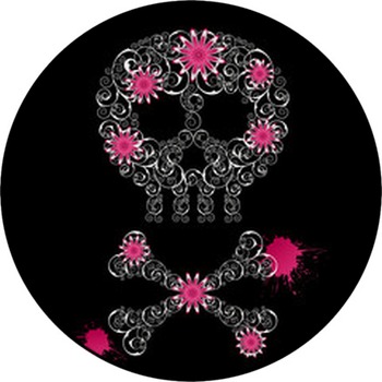 Grunge Emo  Background With Skull And Flowers. Round Rug