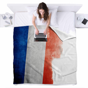 Grunge Flag Of France Fleece Bed Blanket