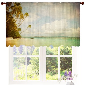 Grunge Image Of Tropical Beach Custom Size Valance