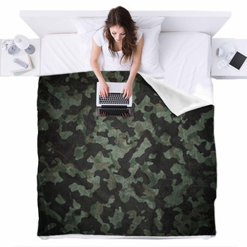 Grunge Military Camouflage Background Fleece Bed Blanket