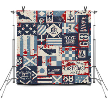 Grunge Nautical Flags Patchwork Vector Fleece Backdrop