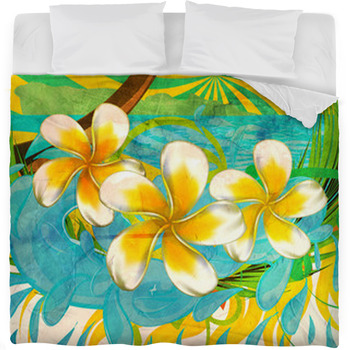 Grunge Plumeria Flowers Fleece Bed Blanket
