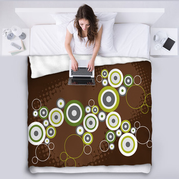 Grunge Retro Circles Grey And Green On Fleece Blanket