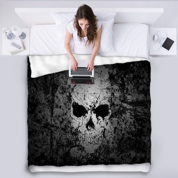 Grunge Skull Dark Background Fleece Blanket