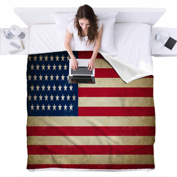 Grunge USA Flag Fleece Bed Blanket
