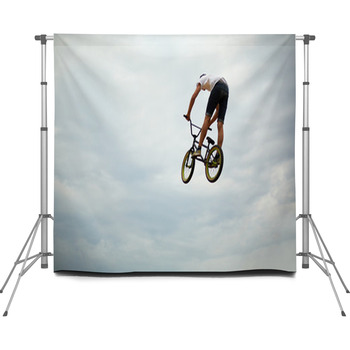 Guy Jumps On Bike Custom Size Backdrop