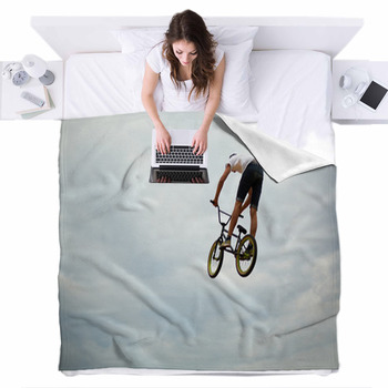 Guy Jumps On Bike Fleece Bed Blanket