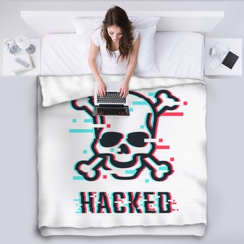 Hacked Glitch Text Skull And Bones Fleece Blanket