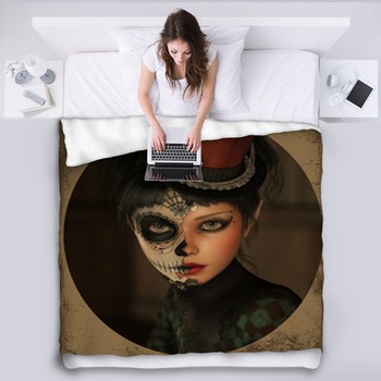 Half Catrina Makeup 3d Cg Fleece Blanket