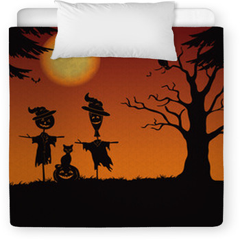 Halloween Landscape Scarecrows And Pumpkin Toddler Duvet