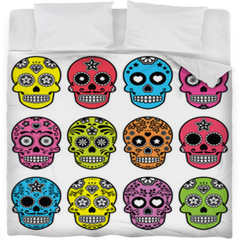 Halloween Mexican Sugar Skull Dia De  Fleece Bed Blanket