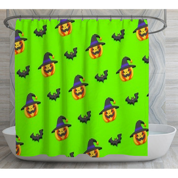 Halloween Pattern With Pumpkin And Bats Shower Curtain