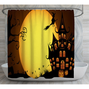 Halloween Pumpkins With Bat And Moon Shower Curtain