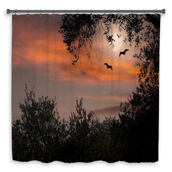 Halloween Sunset With Bats And Full Moon Shower Curtain