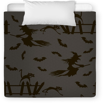 Halloween Witch On A Broomstick Bats Cats  Toddler Duvet