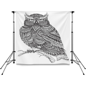 Hand Drawn Abstract Pattern Owl Pole Pocket Backdrop