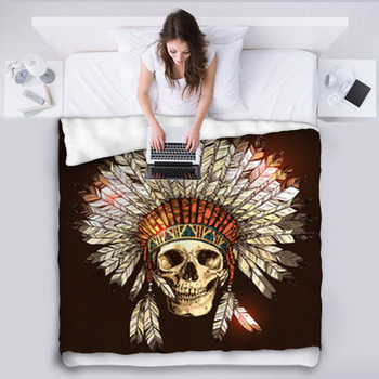 Hand Drawn Native American Indian Fleece Blanket