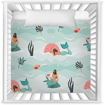 Hand Drawn Vector Abstract Cartoon Baby Crib Comforter