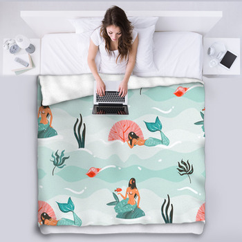 Hand Drawn Vector Abstract Cartoon Fleece Blanket
