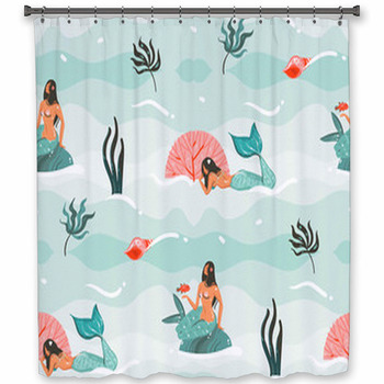 Hand Drawn Vector Abstract Cartoon Shower Curtain