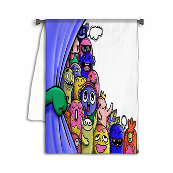 Hand Opening Curtain With Funny Monster Group Towel