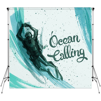 Hand Painted Diver On Abstract Fleece Backdrop
