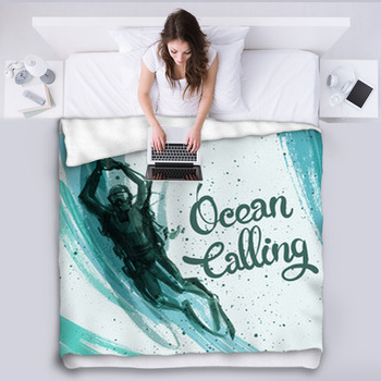 Hand Painted Diver On Abstract Background Fleece Blanket