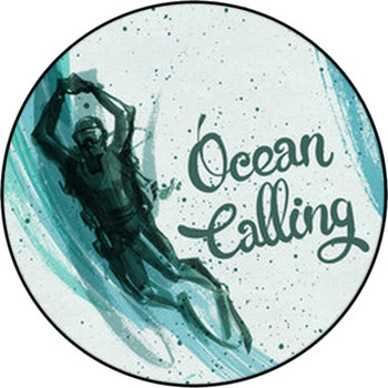 Hand Painted Diver On Abstract Background Round Rug
