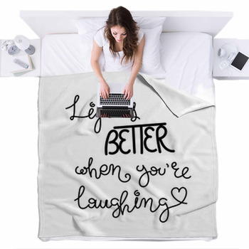 Hand Written Calligraphy Quote Fleece Bed Blanket