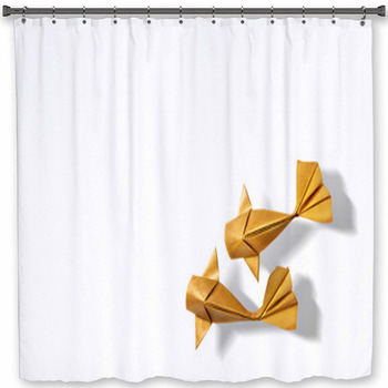 Handmade Paper Craft Gold Color Origami Shower Curtain