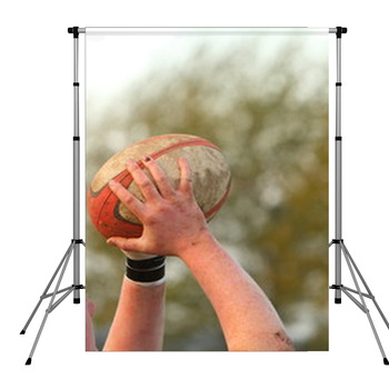 Hands Holding A Rugby Ball Pole Pocket Backdrop