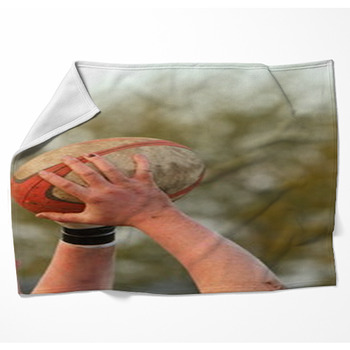 Hands Holding A Rugby Ball Woven Throw Blanket