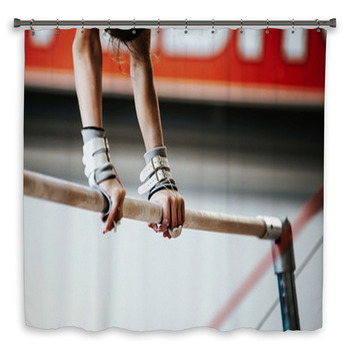 Hands Young Girl Gymnast Exercise On Shower Curtain