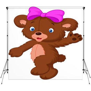 Happy Cartoon Baby Bear Fleece Backdrop